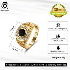 Handmade High Quality 925 Sterling Silver Men's Ring with Black Onyx CZ Gemstone - Otaj Gifts