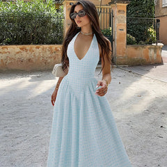 Ladies Summer Evening Party New Fashion Dress Women Sleeveless Backless V-Neck Sexy Birthday  Long Dresses 2025 Woman Streetwear - Otaj Gifts