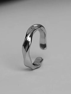 Open Simple Retro Mobius Wave Unisex Alloy Ring Silver Color - Otaj Gifts