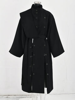 EAM Women Black Irregular Slit Big Size Trench New Stand Collar Long Sleeve Windbreaker Fashion Spring Autumn 2025 1DH0755 - Otaj Gifts