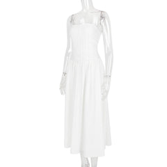 White Dress Women Halter Cotton Long Dress Lace Elegant Party Outfits - Otaj Gifts