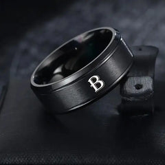 1pc Fashion 26 English Letters Ring With Double Beveled Edges, Men's Stainless Steel Ring - Otaj Gifts