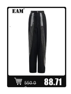 EAM Black Hollow Out Belted Long Trench Women New V-neck Long Sleeve Windbreaker Fashion Tide Spring Autumn 2024 15XM44101 - Otaj Gifts