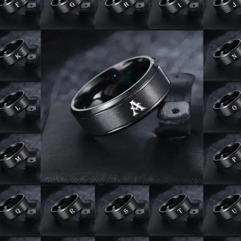 1pc Fashion 26 English Letters Ring With Double Beveled Edges, Men's Stainless Steel Ring - Otaj Gifts
