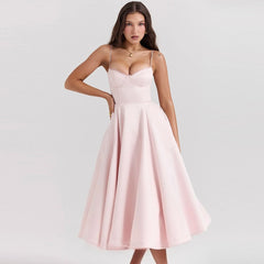Summer Long Evening Dress Elegant Spaghetti Strap Corset Satin Prom Dress - Otaj Gifts