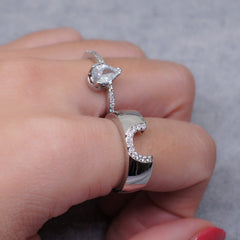 Exquisite Women Silver Color Waterdrop Metal Inlaid White Round Zicron Stones Ring Set - Otaj Gifts