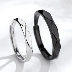1Pair Black White Lozenge Couple Rings Open Ring for Women Men Adjustable Finger Rings Romantic Lovers Anniversary Jewelry Gift - Otaj Gifts
