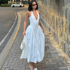 Ladies Summer Evening Party New Fashion Dress Women Sleeveless Backless V-Neck Sexy Birthday  Long Dresses 2025 Woman Streetwear - Otaj Gifts