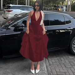 Ladies Summer Evening Party New Fashion Dress Women Sleeveless Backless V-Neck Sexy Birthday  Long Dresses 2025 Woman Streetwear - Otaj Gifts