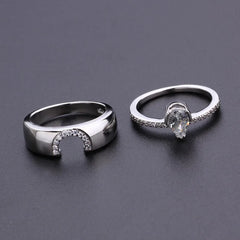 Exquisite Women Silver Color Waterdrop Metal Inlaid White Round Zicron Stones Ring Set - Otaj Gifts