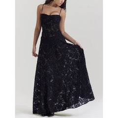 White Dress Women Halter Cotton Long Dress Lace Elegant Party Outfits - Otaj Gifts