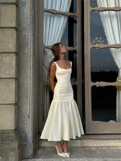 White Dress Women Halter Cotton Long Dress Lace Elegant Party Outfits - Otaj Gifts