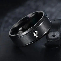 1pc Fashion 26 English Letters Ring With Double Beveled Edges, Men's Stainless Steel Ring - Otaj Gifts