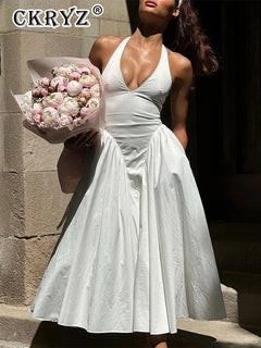 Ladies Summer Evening Party New Fashion Dress Women Sleeveless Backless V-Neck Sexy Birthday  Long Dresses 2025 Woman Streetwear - Otaj Gifts