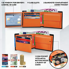 Wallets Mens Slim RFID Blocking Genuine Leather with Coin Pocket  2 Banknote Compartments 10 Credit Card Holders Wallet for Men - Otaj Gifts