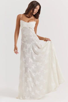 White Dress Women Halter Cotton Long Dress Lace Elegant Party Outfits - Otaj Gifts