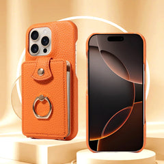For IPhone 16 Pro Max 15 Pro Max 14 13 12 11 Pro Max 7 8Plus 16e PU Leather Phone Case with Ring Card Slots Anti-Fall Case