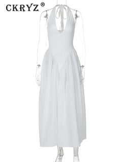 Ladies Summer Evening Party New Fashion Dress Women Sleeveless Backless V-Neck Sexy Birthday  Long Dresses 2025 Woman Streetwear - Otaj Gifts