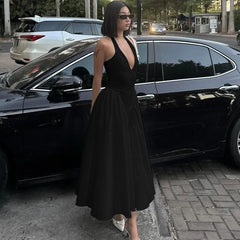 Ladies Summer Evening Party New Fashion Dress Women Sleeveless Backless V-Neck Sexy Birthday  Long Dresses 2025 Woman Streetwear - Otaj Gifts