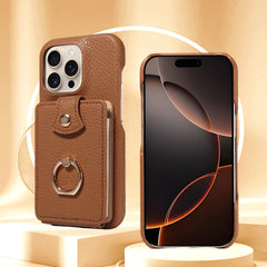 For IPhone 16 Pro Max 15 Pro Max 14 13 12 11 Pro Max 7 8Plus 16e PU Leather Phone Case with Ring Card Slots Anti-Fall Case