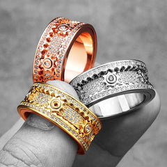 Stainless Steele Fidget Spinner Gemstone Gear Rings for Men or Women - Otaj Gifts