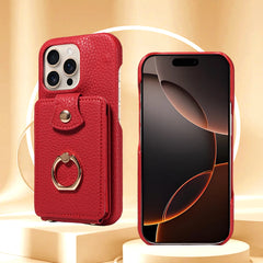 For IPhone 16 Pro Max 15 Pro Max 14 13 12 11 Pro Max 7 8Plus 16e PU Leather Phone Case with Ring Card Slots Anti-Fall Case