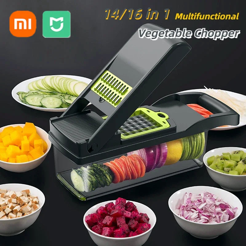Xiaomi 14/16 in 1 Multifunctional Vegetable Chopper Cutting Artifact Vegetable Slicer Diced Food Handle Grate Chopper Kitchen - Otaj Gifts