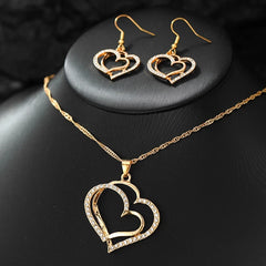 3 Pcs Set Heart Shaped Jewelry Set Of Earrings Pendant Necklace For Women Exquisite Fashion Rhinestone Double Heart Jewelry Set - Otaj Gifts