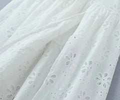 White Dress Women Halter Cotton Long Dress Lace Elegant Party Outfits - Otaj Gifts