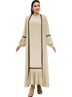 Muslim Women Hijab Dress 2 Piece Set Eid Lantern Sleeve Maxi Long Dress Islamic Clothing Caftan Kimono Big Swing Abaya Dresses - Otaj Gifts