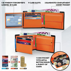 Wallets Mens Slim RFID Blocking Genuine Leather with Coin Pocket  2 Banknote Compartments 10 Credit Card Holders Wallet for Men - Otaj Gifts