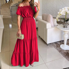 Summer Boho Red Dress Fashion Short Sleeve Beach Long Dress Casual Loose Elegant Holiday Party Dresses For Women Robe Femme 2023 - Otaj Gifts