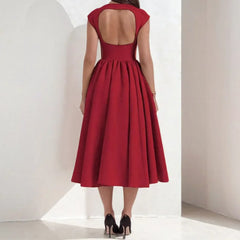 Summer French Fashion Dress Elegant Slim High Waist Sleeveless Back Hollow Dress - Otaj Gifts