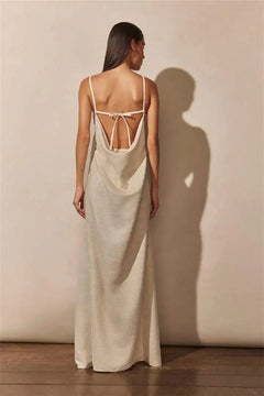 White Dress Women Halter Cotton Long Dress Lace Elegant Party Outfits - Otaj Gifts