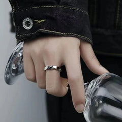 Open Simple Retro Mobius Wave Unisex Alloy Ring Silver Color - Otaj Gifts
