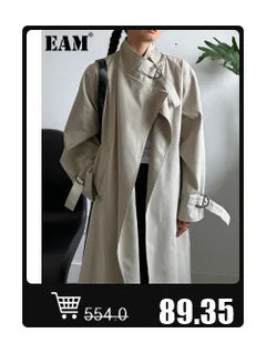 EAM Women Black Irregular Slit Big Size Trench New Stand Collar Long Sleeve Windbreaker Fashion Spring Autumn 2025 1DH0755 - Otaj Gifts