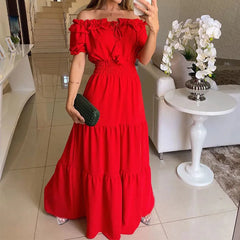 Summer Boho Red Dress Fashion Short Sleeve Beach Long Dress Casual Loose Elegant Holiday Party Dresses For Women Robe Femme 2023 - Otaj Gifts