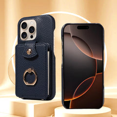 For IPhone 16 Pro Max 15 Pro Max 14 13 12 11 Pro Max 7 8Plus 16e PU Leather Phone Case with Ring Card Slots Anti-Fall Case