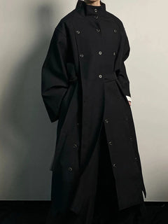 EAM Women Black Irregular Slit Big Size Trench New Stand Collar Long Sleeve Windbreaker Fashion Spring Autumn 2025 1DH0755 - Otaj Gifts