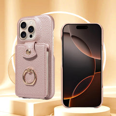 For IPhone 16 Pro Max 15 Pro Max 14 13 12 11 Pro Max 7 8Plus 16e PU Leather Phone Case with Ring Card Slots Anti-Fall Case