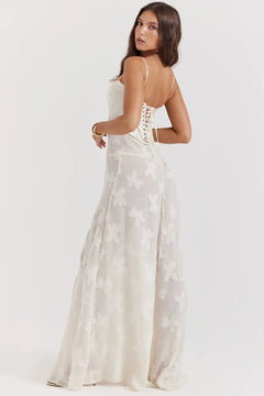 White Dress Women Halter Cotton Long Dress Lace Elegant Party Outfits - Otaj Gifts