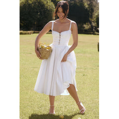 White Dress Women Halter Cotton Long Dress Lace Elegant Party Outfits - Otaj Gifts