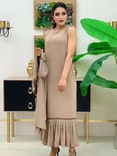 Muslim Women Hijab Dress 2 Piece Set Eid Lantern Sleeve Maxi Long Dress Islamic Clothing Caftan Kimono Big Swing Abaya Dresses - Otaj Gifts