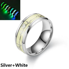 SMJEL Fashion Heartbeat Luminous Ring for Women Men Fluorescent Rings Heart Glow In Dark Stainless Steel Couple Ring JewelryGift - Otaj Gifts