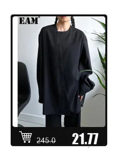EAM Women Black Irregular Slit Big Size Trench New Stand Collar Long Sleeve Windbreaker Fashion Spring Autumn 2025 1DH0755 - Otaj Gifts