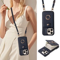 For IPhone 16 Pro Max 15 Pro Max 14 13 12 11 Pro Max 7 8Plus 16e PU Leather Phone Case with Ring Card Slots Anti-Fall Case