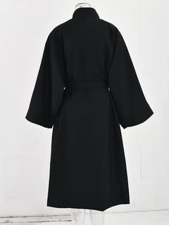 EAM Women Black Irregular Slit Big Size Trench New Stand Collar Long Sleeve Windbreaker Fashion Spring Autumn 2025 1DH0755 - Otaj Gifts