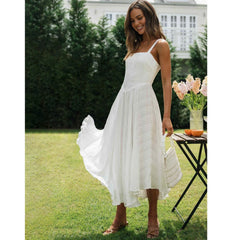 White Dress Women Halter Cotton Long Dress Lace Elegant Party Outfits - Otaj Gifts