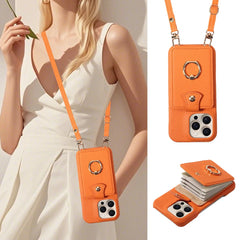 For IPhone 16 Pro Max 15 Pro Max 14 13 12 11 Pro Max 7 8Plus 16e PU Leather Phone Case with Ring Card Slots Anti-Fall Case