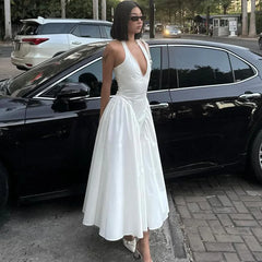 Ladies Summer Evening Party New Fashion Dress Women Sleeveless Backless V-Neck Sexy Birthday  Long Dresses 2025 Woman Streetwear - Otaj Gifts
